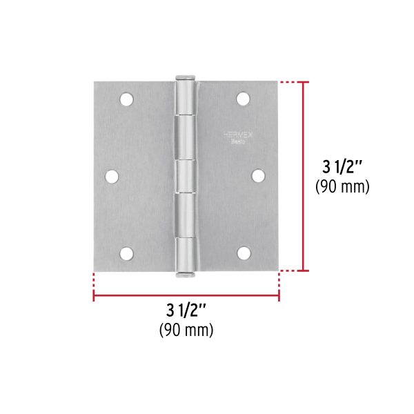 23688 - Bisagra cuadrada 3-1/2', satinado, cabeza plana, BASIC