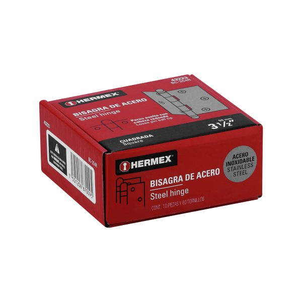 43223 - Bisagra cuadrada 3-1/2' acero inox, cabeza redonda, HERMEX