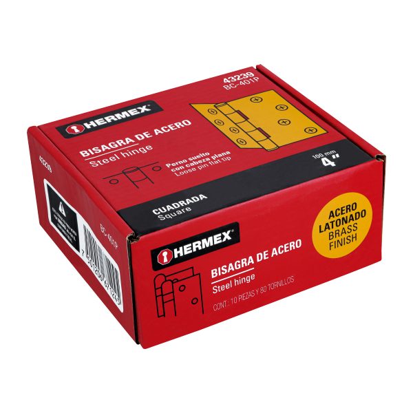 43239 - Bisagra cuadrada 4', latonado, cabeza plana, HERMEX