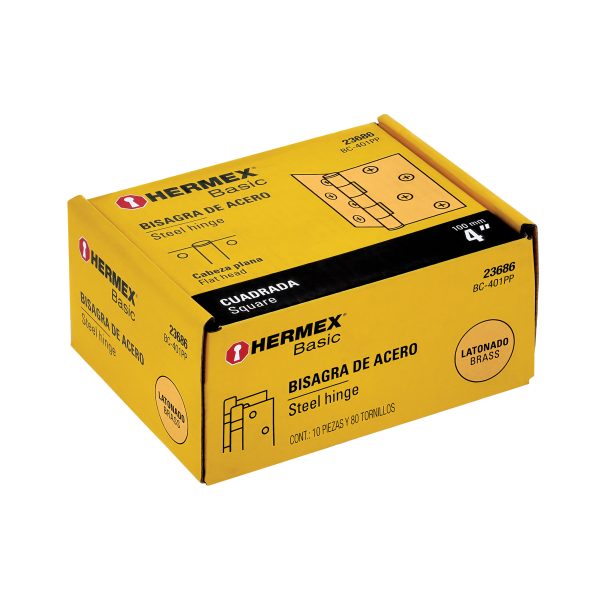 23686 - Bisagra cuadrada, 4',latonado, cabeza plana, HERMEX BASIC