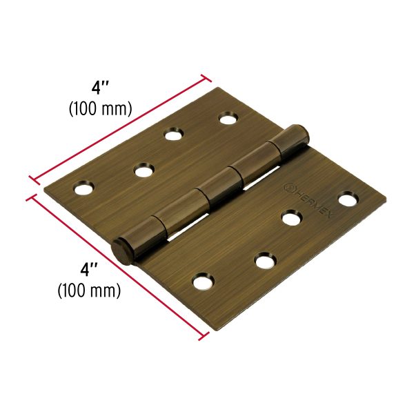 43253 - Bisagra cuadrada 4', latón antiguo, cabeza plana, HERMEX