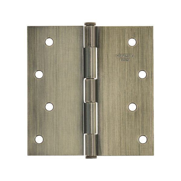 25105 - Bisagra cuadrada 4', latón antiguo, cabeza plana, BASIC