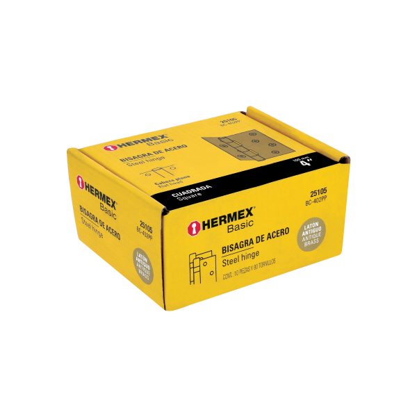 25105 - Bisagra cuadrada 4', latón antiguo, cabeza plana, BASIC