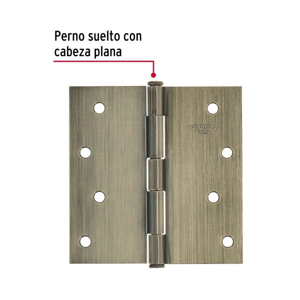 25105 - Bisagra cuadrada 4', latón antiguo, cabeza plana, BASIC