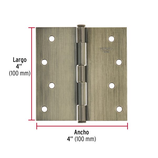25105 - Bisagra cuadrada 4', latón antiguo, cabeza plana, BASIC