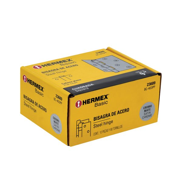23689 - Bisagra cuadrada 4', satinado, cabeza plana, BASIC