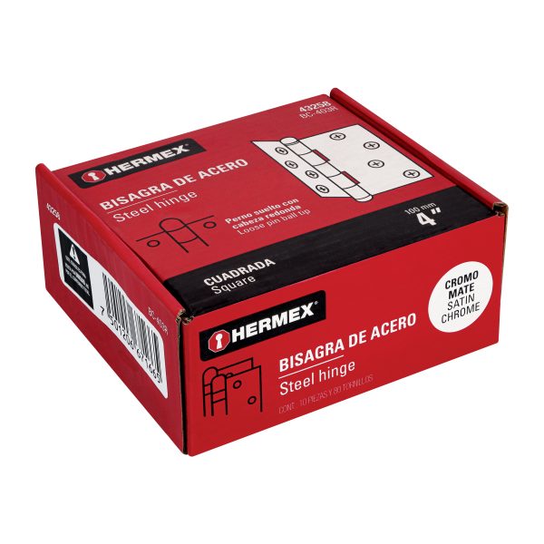 43258 - Bisagra cuadrada 4', satinado, cabeza redonda, HERMEX