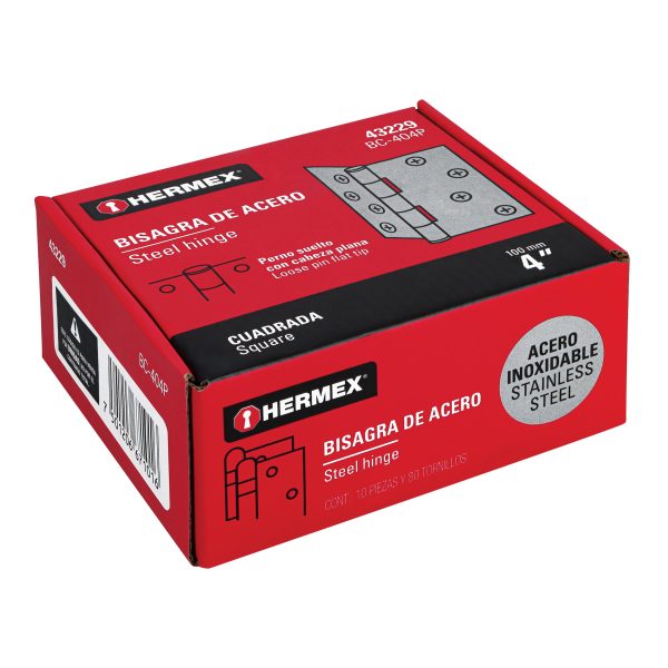 43229 - Bisagra cuadrada 4' acero inox, cabeza plana, HERMEX