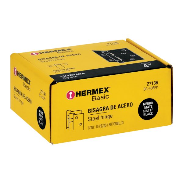 27136 - Bisagra cuadrada 4', negro mate, cabeza plana, BASIC