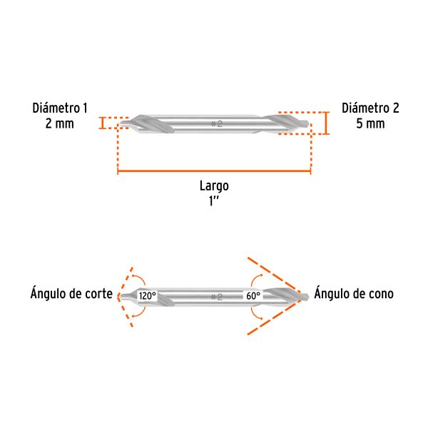 103900 - Broca para centrar con doble punta #2, TRUPER