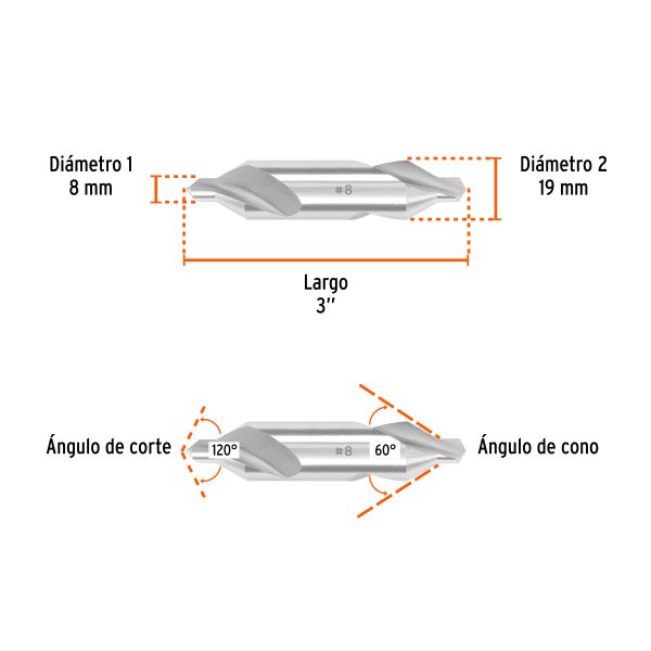 103906 - Broca para centrar con doble punta #8, TRUPER