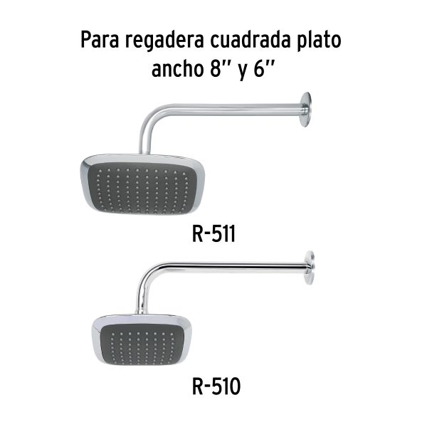 44506 - Brazo recto con chapetón para regadera, 30 cm, cromo, Foset