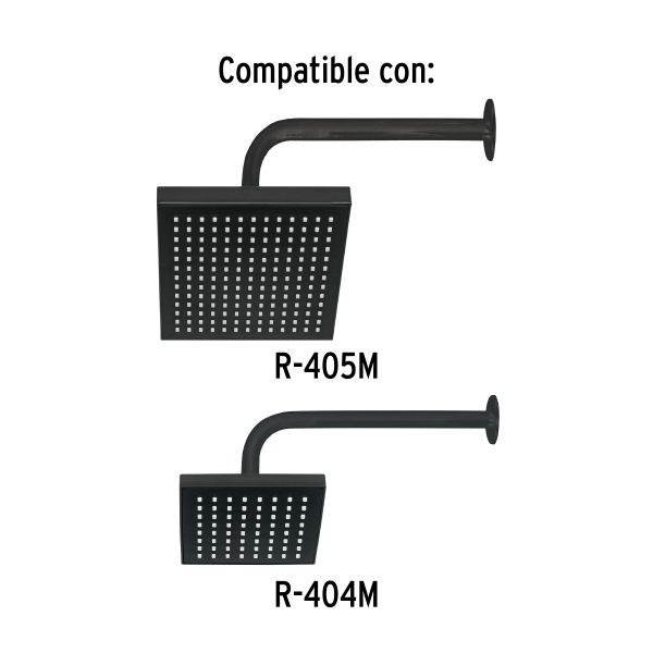 47649 - Brazo recto con chapetón para regadera, 30 cm, negro mate