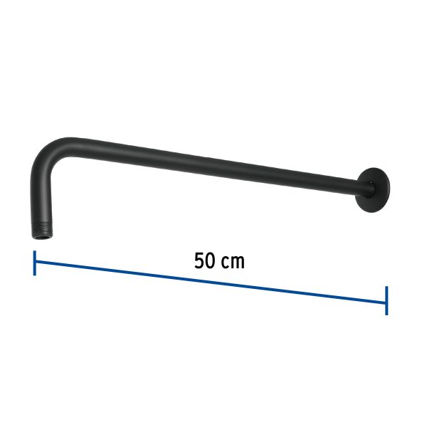 47754 - Brazo recto 50 cm con chapetón para regadera, negro mate