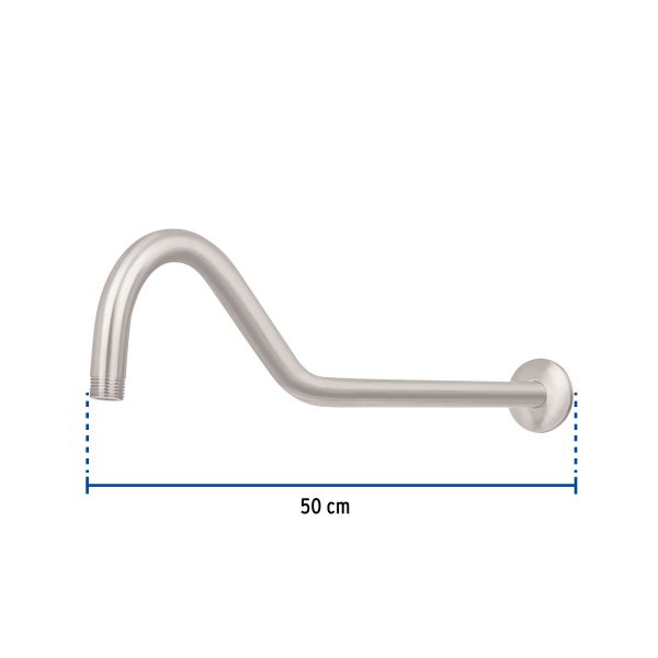 44509 - Brazo y chapetón tipo gancho para regadera, 50 cm, satinado