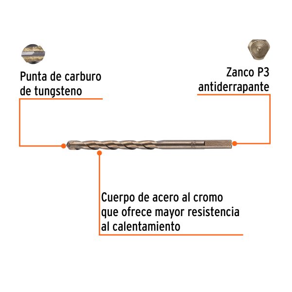 12759 - Broca para concreto de 3/8 x 6' en blíster, TRUPER