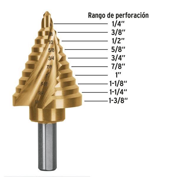 101556 - Broca escalonada titanio 10 escalones 1/4' a 1-3/8', Expert