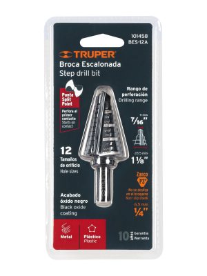 101458 - Broca escalonada óxido negro 12escalones 7/16 a 1-1/8,Truper