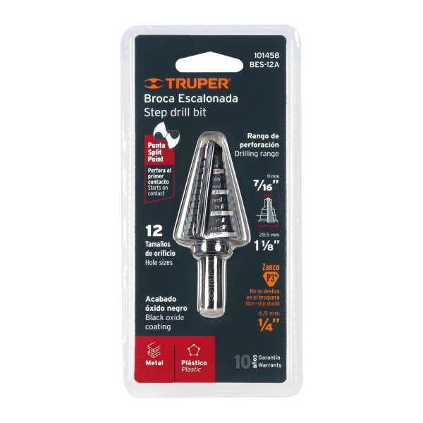 101458 - Broca escalonada óxido negro 12escalones 7/16 a 1-1/8,Truper