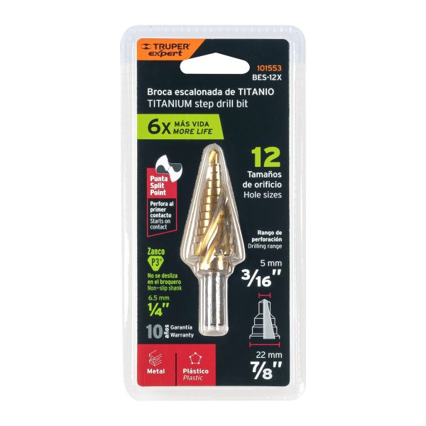 101553 - Broca escalonada titanio 12 escalones 3/16' a 7/8', Expert