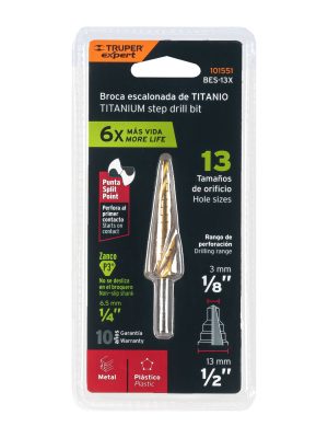 BES-13XE1.jpg 101551 - Broca escalonada titanio 13 escalones 1/8' a 1/2', Expert