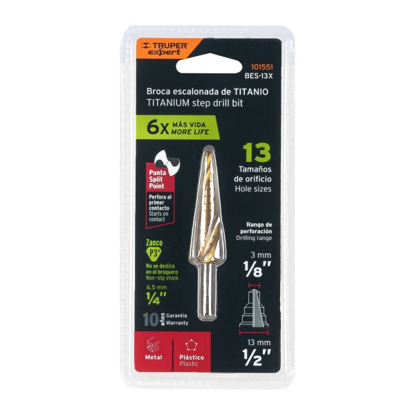 101551 - Broca escalonada titanio 13 escalones 1/8' a 1/2', Expert
