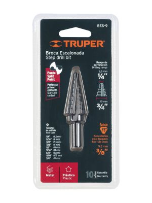 BES-9E1.jpg 12123 - Broca escalonada óxido negro 9 escalones 1/4' a 3/4', Truper