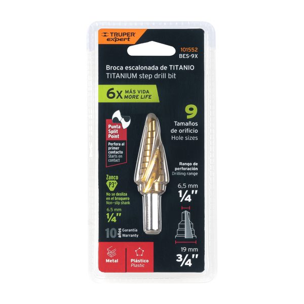 101552 - Broca escalonada titanio 9 escalones 1/4' a 3/4', Expert