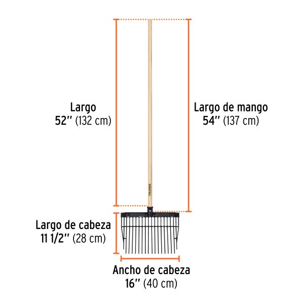19998 - Bieldo para estiércol 16 dientes, mgo largo 54' cab/plástica