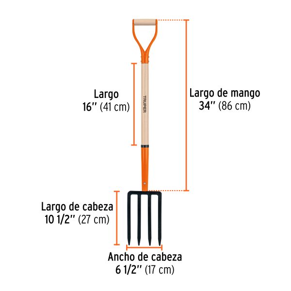 11021 - Bieldo para jardín, 4 dientes, mgo 34', puño 'Y', TRUPER