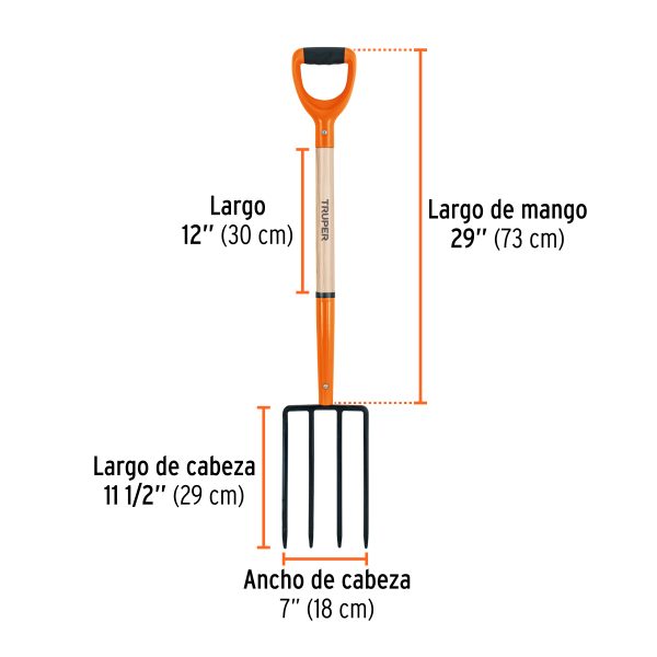 101540 - Bieldo para jardín, 4 dientes cuadrados, mgo 29', puño 'Y'