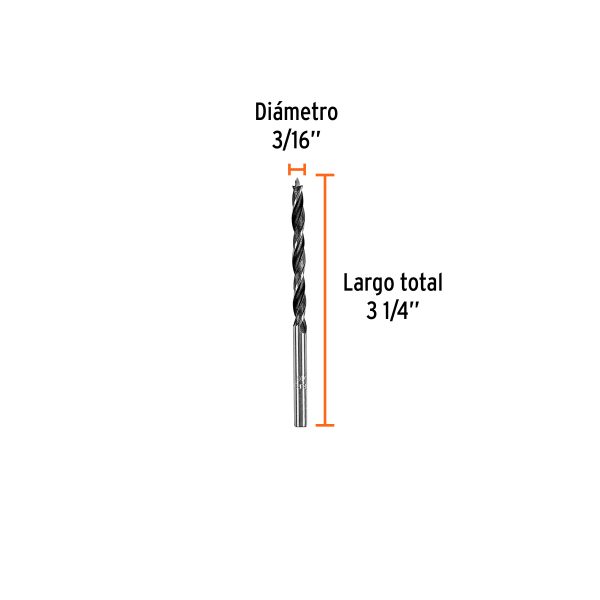 101629 - Broca con punta centradora para madera 3/16', TRUPER