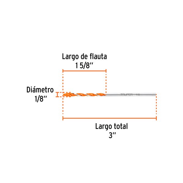 103017 - Broca multimaterial 1/8 x 3', Truper