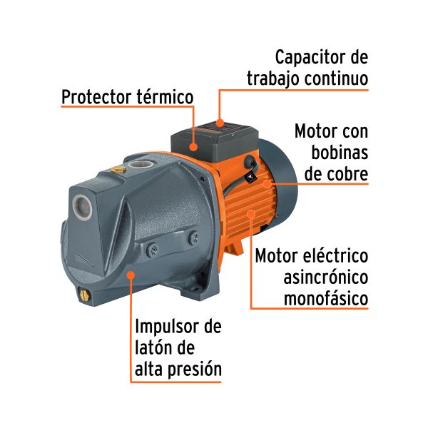 12409 - Bomba eléctrica tipo jet para agua, hierro, 1-1/2 HP, Truper