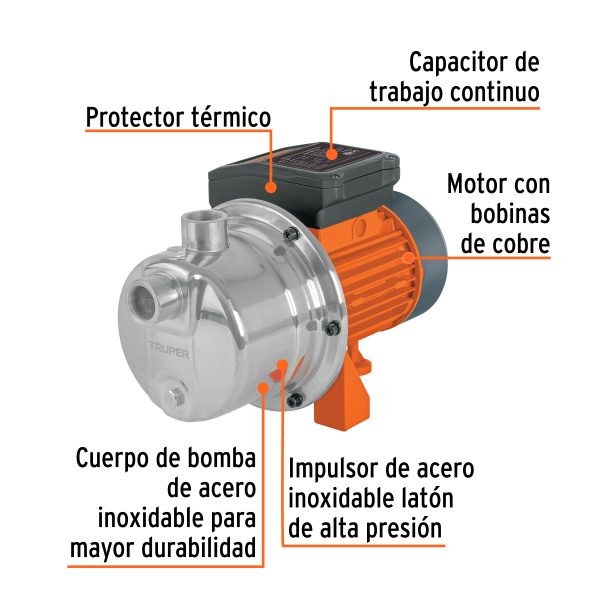 13555 - Bomba eléctrica tipo jet para agua, acero inoxidable, 1/2 HP