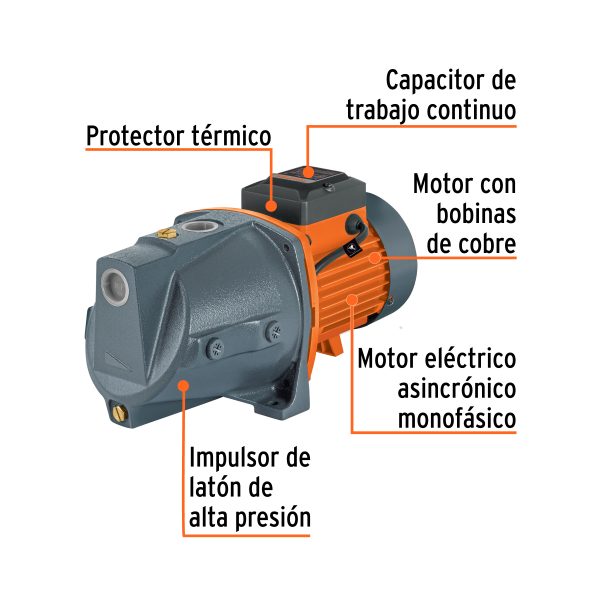 12408 - Bomba eléctrica tipo jet para agua, hierro, 1 HP, Truper
