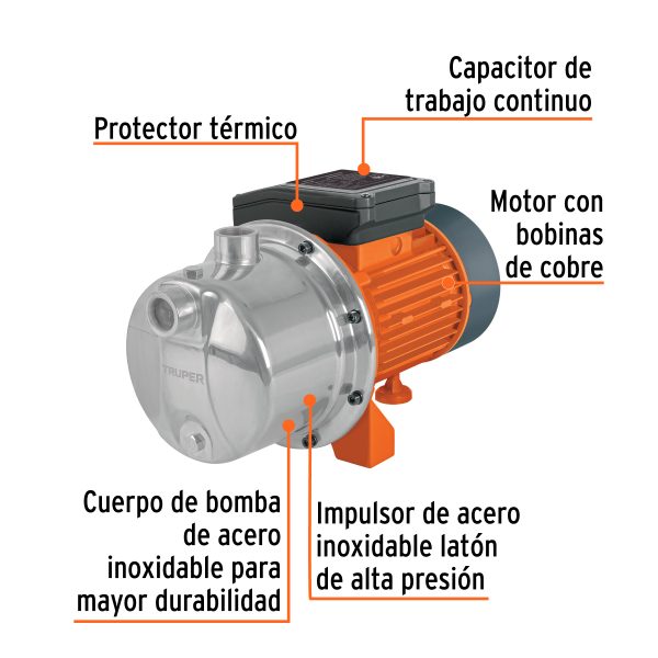 13559 - Bomba eléctrica tipo jet para agua, acero inoxidable, 1 HP