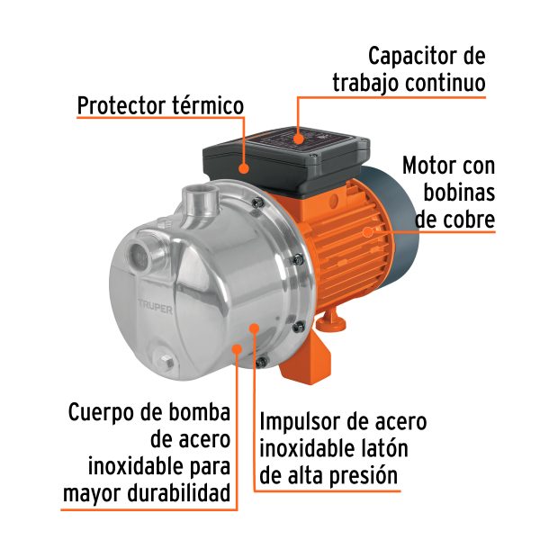 13557 - Bomba eléctrica tipo jet para agua, acero inoxidable, 3/4 HP
