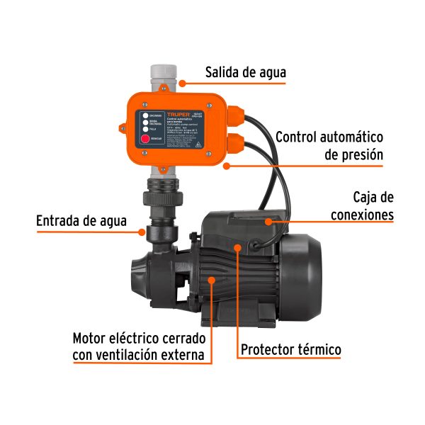 103779 - Bomba periférica 1/2HP, control auto, uso agrícola, TRUPER