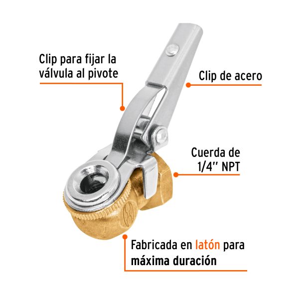 19026 - Cabeza infladora llantas c/clip, hembra, 1/4' NPT, TRUPER