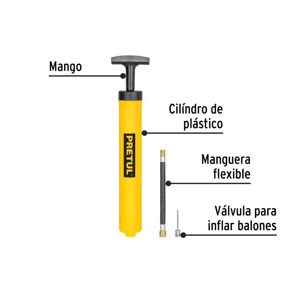 21695 - Mini bomba manual para inflar balones, 14.5 PSI, PRETUL