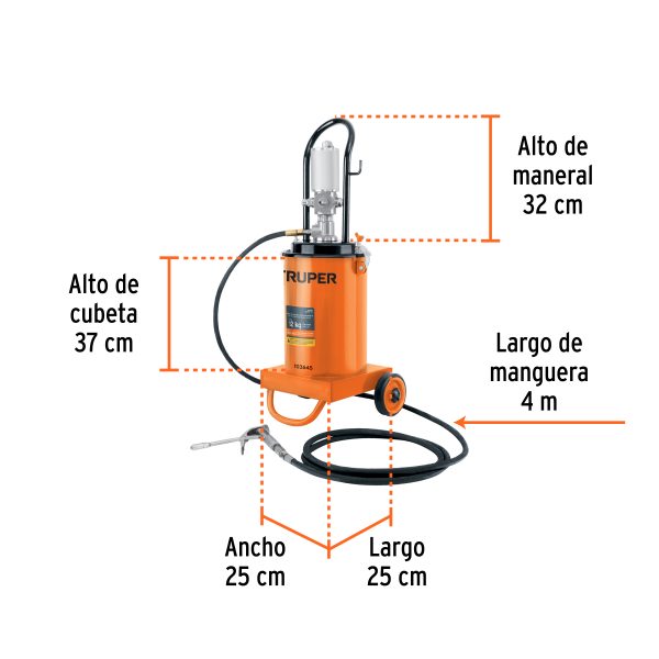103645 - Bomba Inyectora Neumática de grasa, 12 Kg, Truper