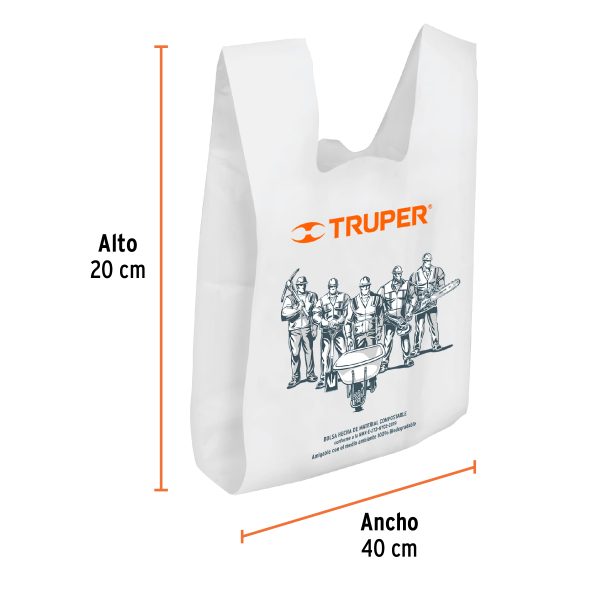 61128 - Bolsa plástica biodegradable de 20 x 40 cm, Truper