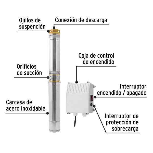28202 - Bomba sumergible tipo bala, 1-1/2HP, uso agrícola, PRETUL