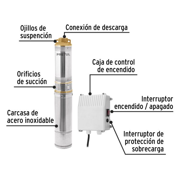 28205 - Bomba sumergible tipo bala, 1/2HP, uso agrícola, PRETUL