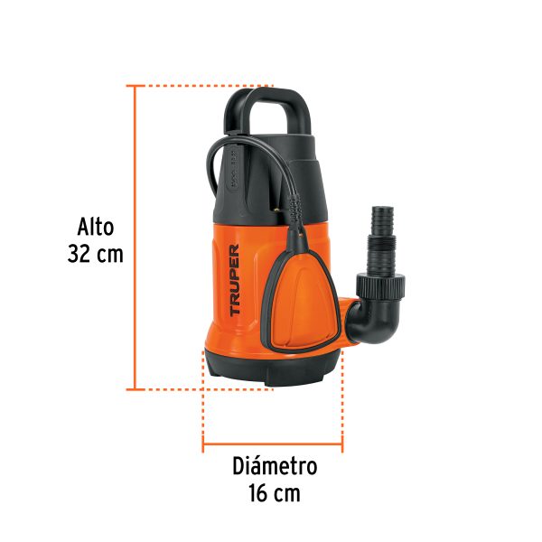12602 - Bomba sumergible plástica, 1 HP para agua limpia, Truper