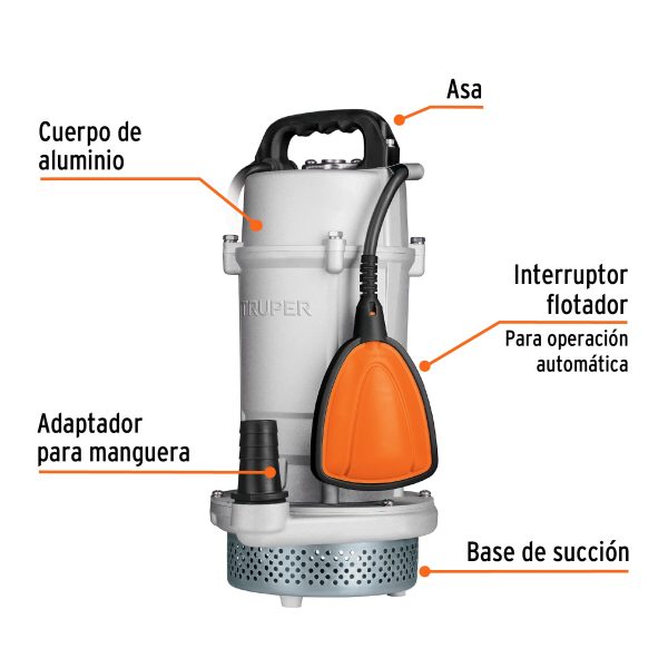 15003 - Bomba sumergible cubierta aluminio,agua limpia, 1 HP, TRUPER