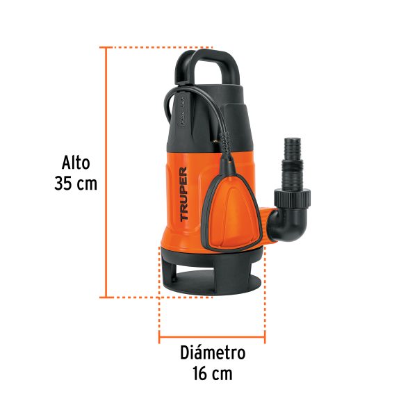 12603 - Bomba sumergible plástica, 1 HP para agua sucia, Truper
