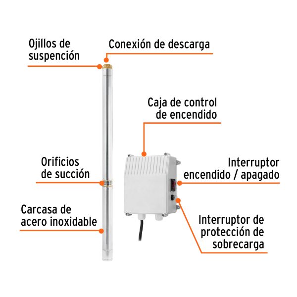 102979 - Bomba sumergible tipo bala, 5-1/2HP, agrícola, 220V, TRUPER