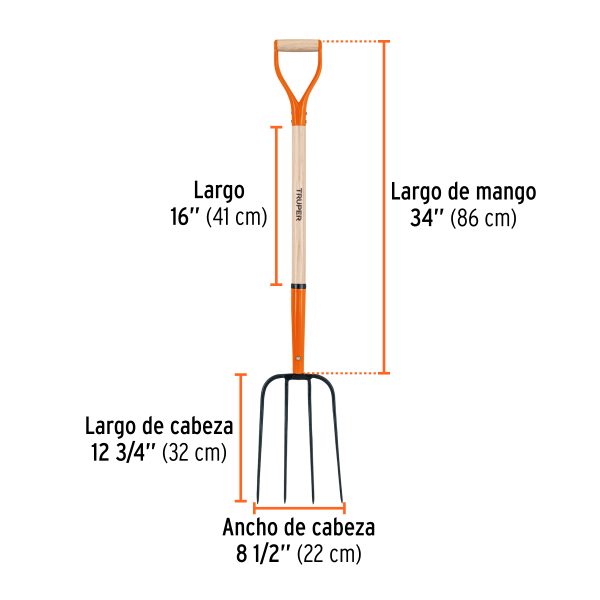 11012 - Bieldo para paja, 4 dientes, mgo 34', puño 'Y', TRUPER
